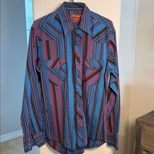 VINTAGE BRUSH POPPER RUSTLER PEARL SNAP X-LONG TAILS MENS WESTERN DRESS SHIRT
